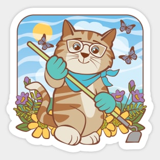 Summer Gardening Cat Sticker